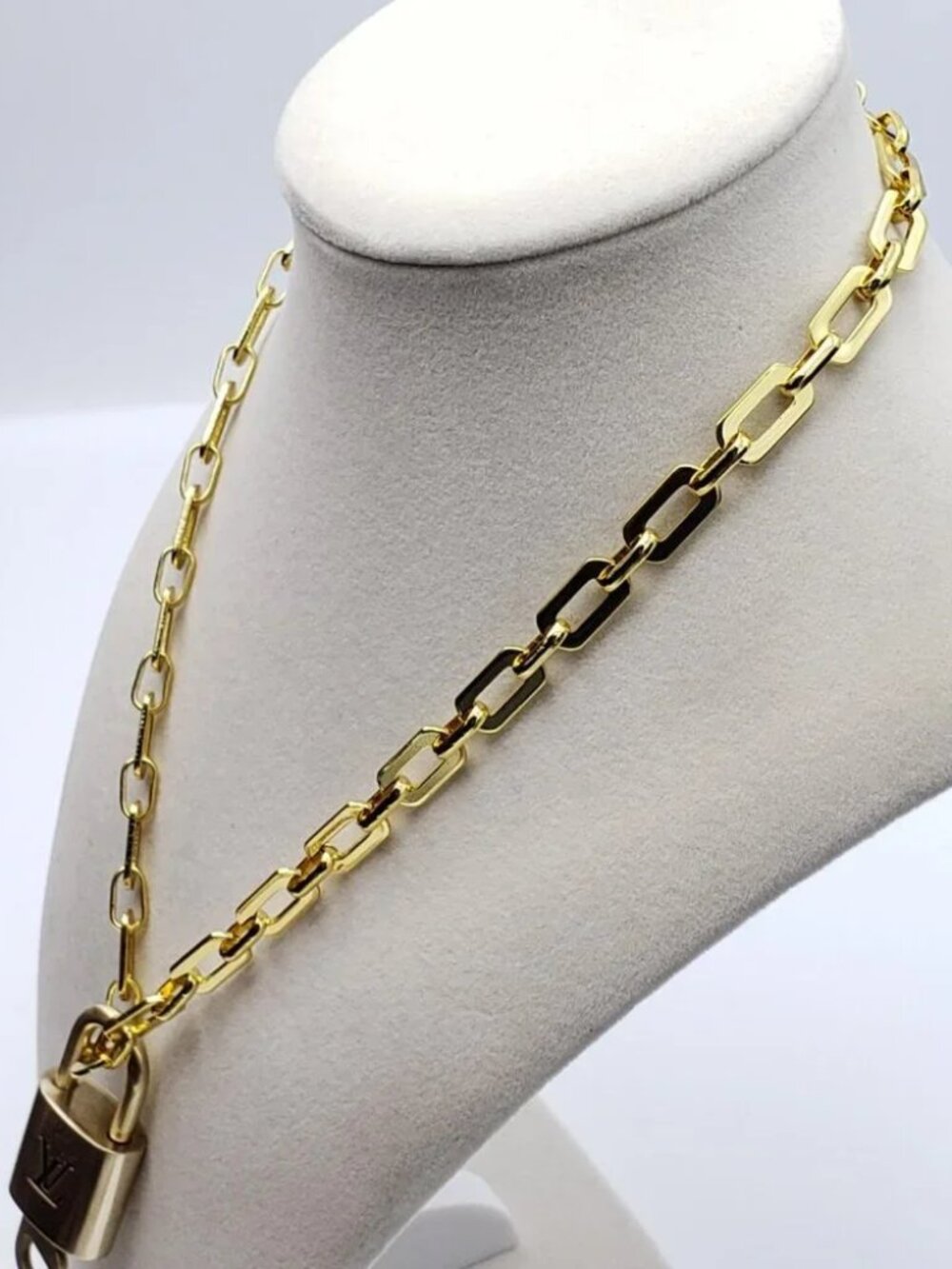 Authentic Louis Vuitton Gold Padlock w/Unbranded Stainless Steel Chain Necklace - Picture 3 of 9